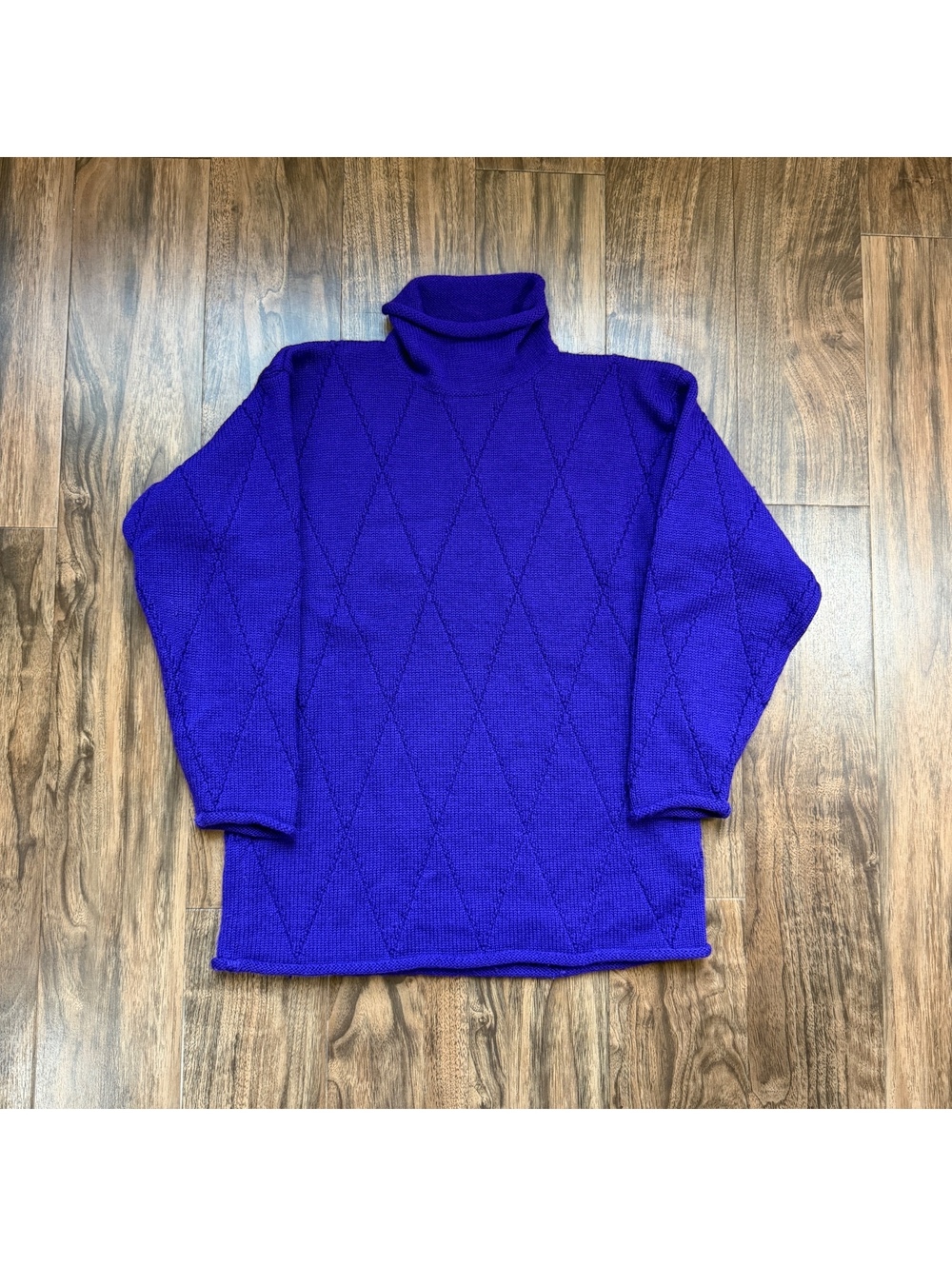 Vintage 90s J.Crew Wool Rollneck Sweater Diamond Knit Mens M Purple Oarsman